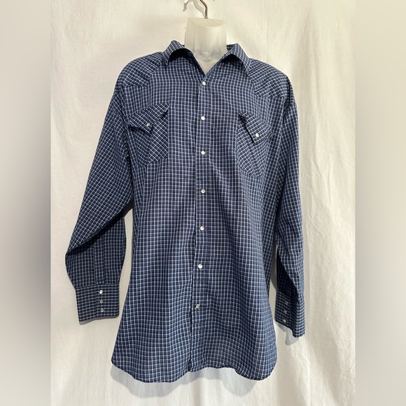 Plains Western Wear Blue Check Long Sleeve Snap Shirt – Size 3XL Big Man - Picture 1 of 4